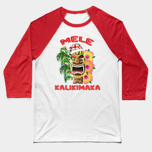 Mele Kalikimaka Hawaiian Tiki Merry Christmas Baseball T-Shirt by macdonaldcreativestudios